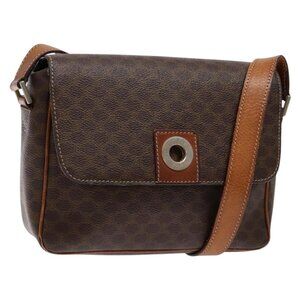 Authentic CELINE Macadam Canvas Shoulder Bag PVC Leather Brown Gold